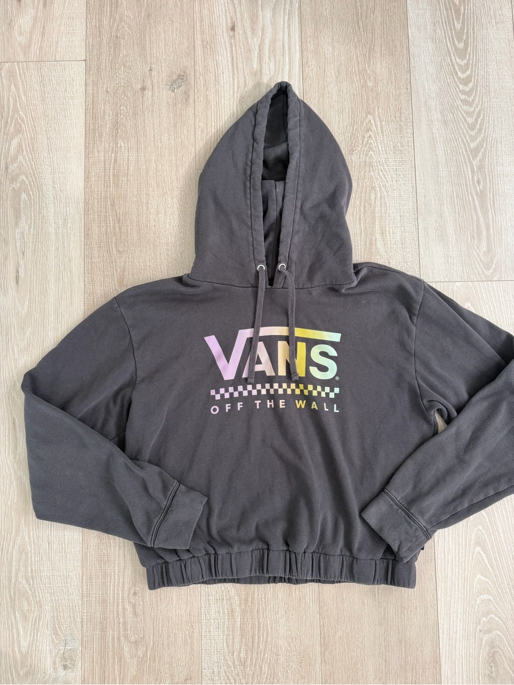 Vans Black Hoodie with Pastel Rainbow Logo